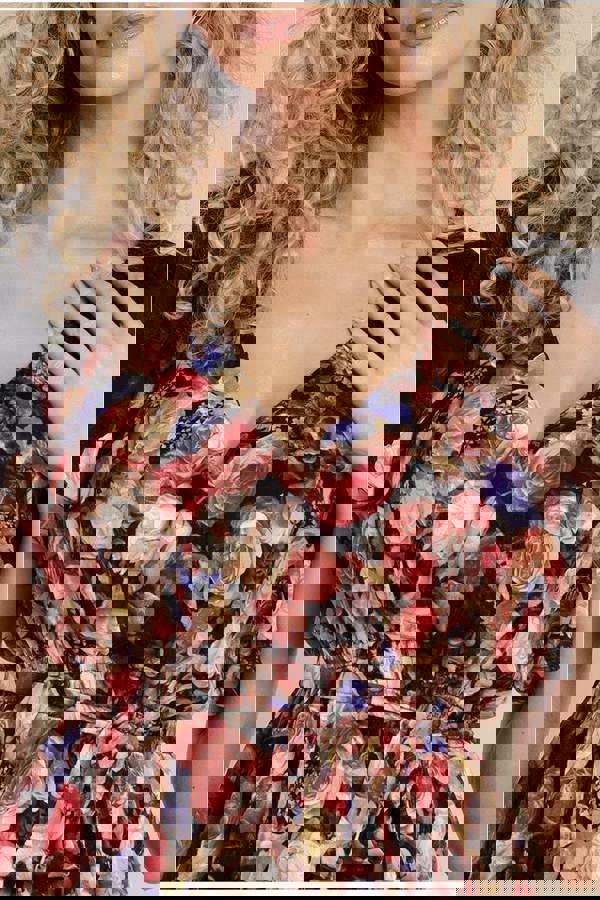 Floral Flutter Sleeve Wrap Midi Dress - Black DR4548