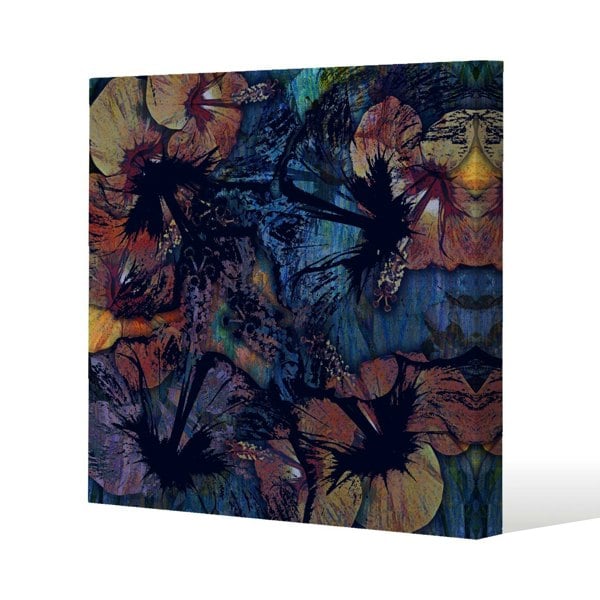 Benjamin Tate Design Grunge Flower Print Slim Style Canvas Print  75x75cm , 15mm Slim Real wood.
