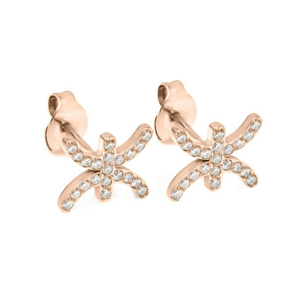 Say It With Pisces Earrings with CZ Stones - Rose Gold Plated