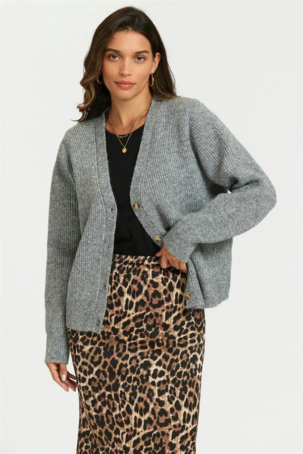 FS Collection Little Heart Embroidery Cardigan Top In Grey