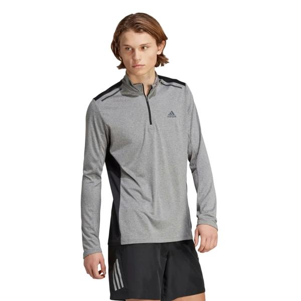 Adidas Mens Logo Quarter Zip Slim Long-Sleeved Track Top - Grey - 
