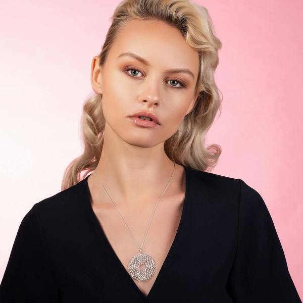 Sterling Silver Long Polki Disc Pendant Necklace - namana.london