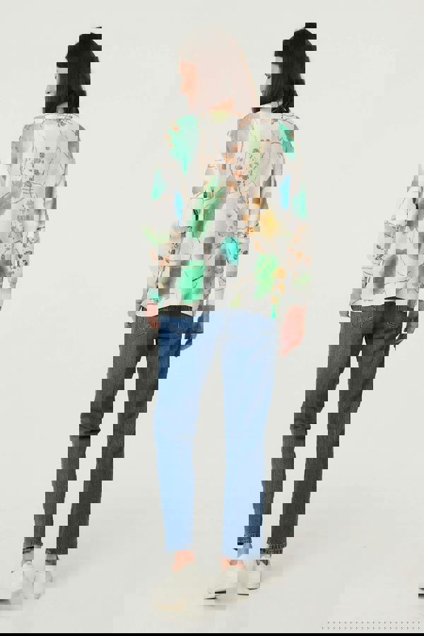 Green | Printed Textured Mesh Long Sleeve Top