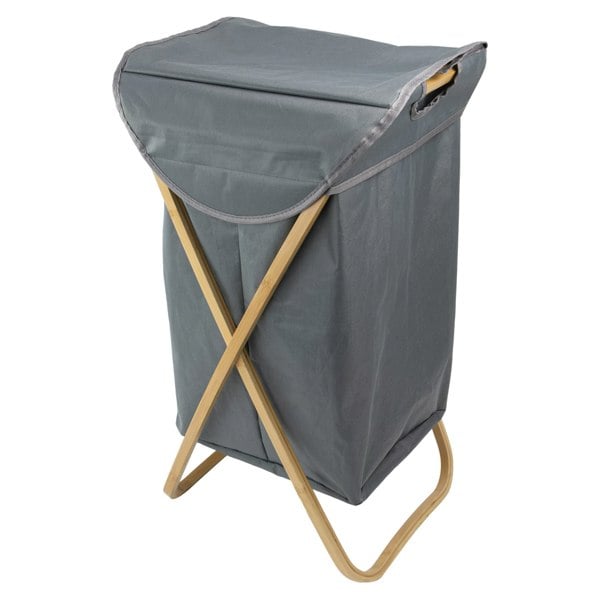 JVL Bambanio Foldable Bamboo Laundry Storage Hamper, 100L - Grey