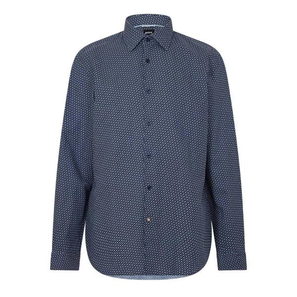 Boss Mens Geometric Pattern Regular Shirt - Dark Blue - 