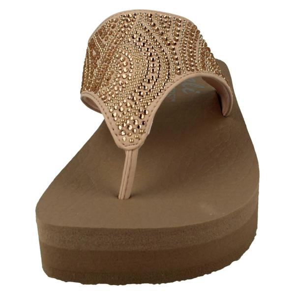 Skechers Ladies Skechers Toe Post Platform Wedge Sandals Stone Candy 31614