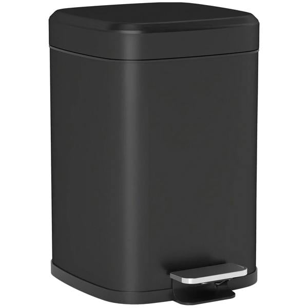Black modern boxy metal kitchen bin with pedal and lid