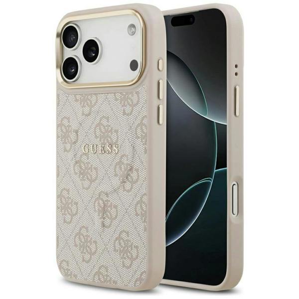 Guess PU Leather 4G Gold Frame Case with MagSafe for iPhone 17 Pro Max 6.9" Pink - GUHMP17XP4MSEGCW
