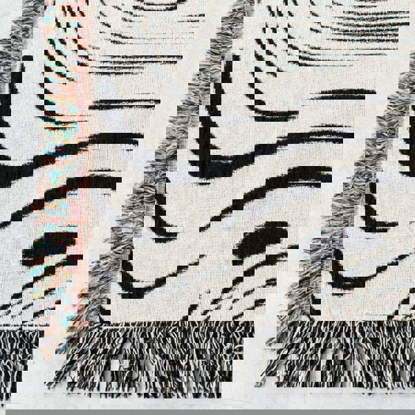 Anyhouz Anycozy Throw Blanket Faux Cashmere Sofa Cover Black Water Waves Pattern Tassel Soft Picnic Camping Mat 130*160cm