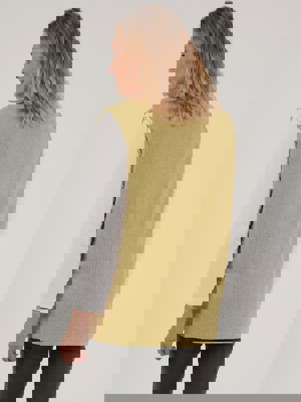 PennyPlain Ribbed Button Gilet - Pear