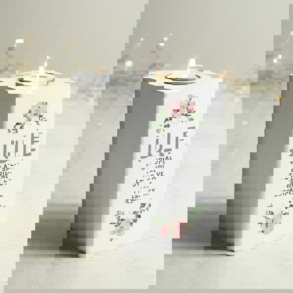 Personalised Memento Company Personalised Abstract Rose White Wooden Tea light Holder