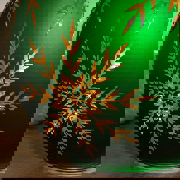 Samuel Alexander 15cm Battery Operated Light up Snowflake Glass Ball in Green with Warm White LEDs