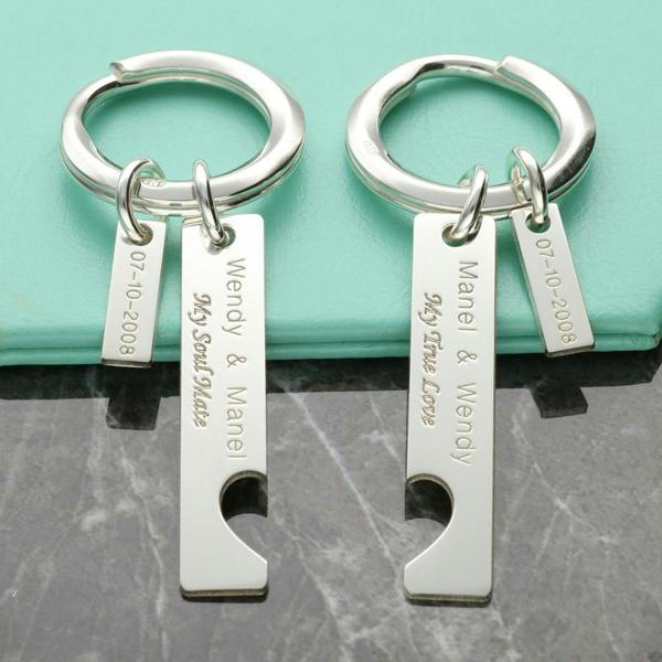 Christopher James of London Sterling Silver Personalised Joining Heart Couples Keyrings