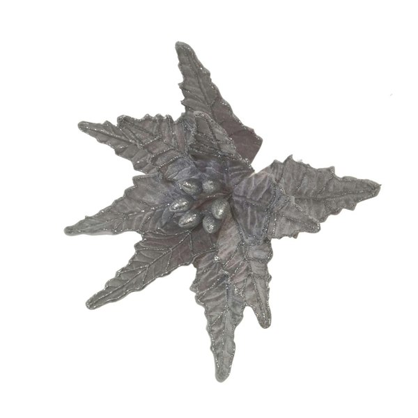 Samuel Alexander 50cm Silver Velvet Poinsettia Stem with Glitter Christmas Decoration