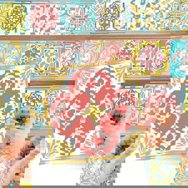 WT1521 Malia Colourful Tiles Mix Wall Stickers - 15 cm x 15 cm - 24 pcs.