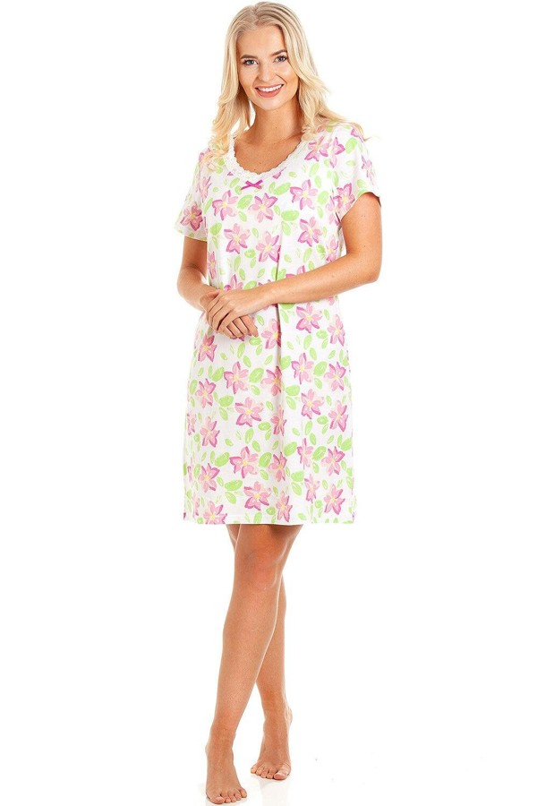 Camille Classic Rose Print Cotton Nightdress - large white floral