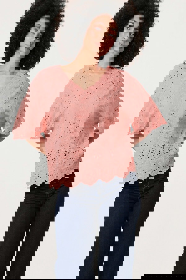 Pink | Broderie Anglaise Angel Sleeve Blouse
