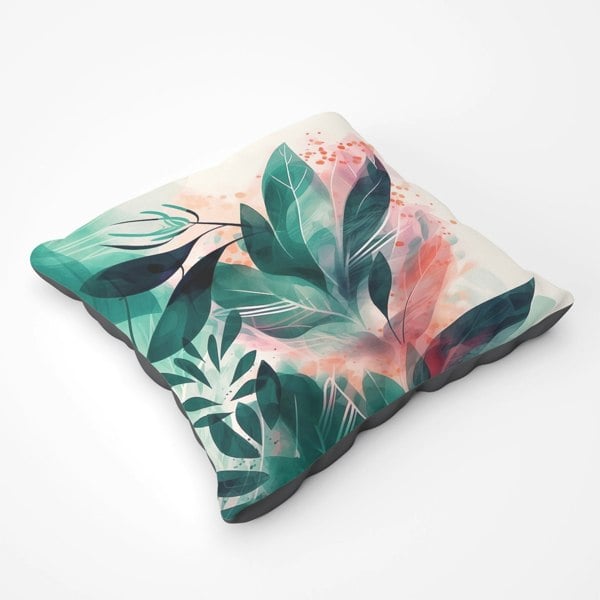 Warren Reed Green Feather Leaves Tropical Floor Cushion