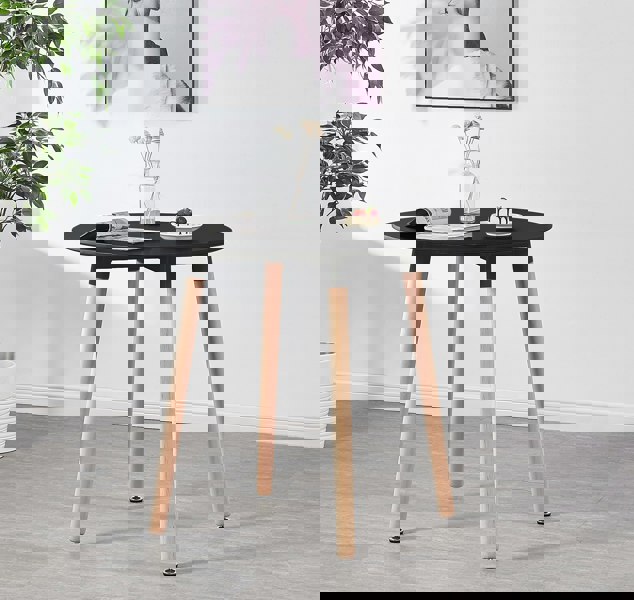 Life Interiors 5PCs Dining Set - a Black Round Dining Table & Set of 4 White Lorenzo Tulip chairs with Padded Seat