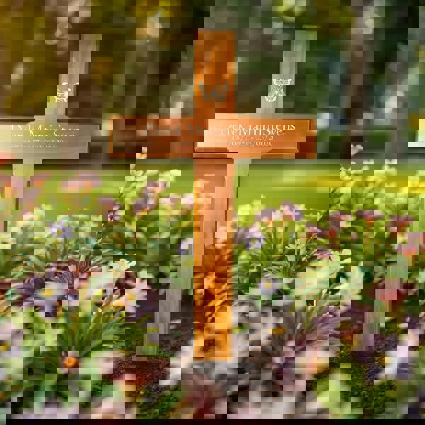Memorials Direct Personalised Mahogany Memorial Cross, Butterfly – Durable Wooden Grave Marker for Outdoor Use