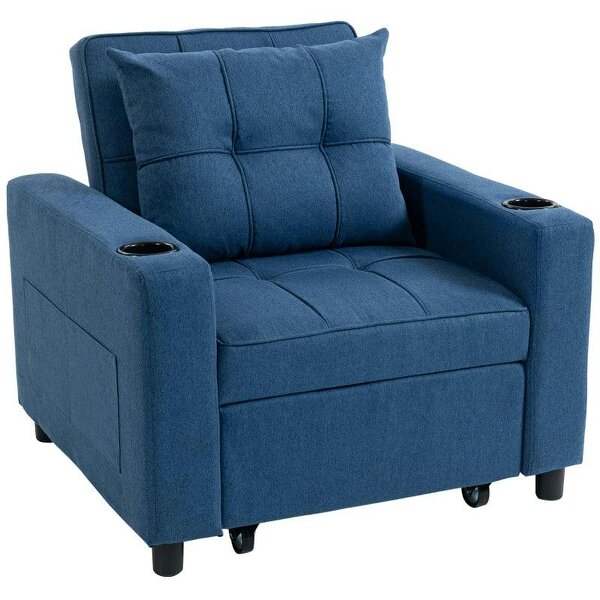 Wyld Haus Norapa Fabric Dark Blue 3 In One Convertible Single Sofa Bed