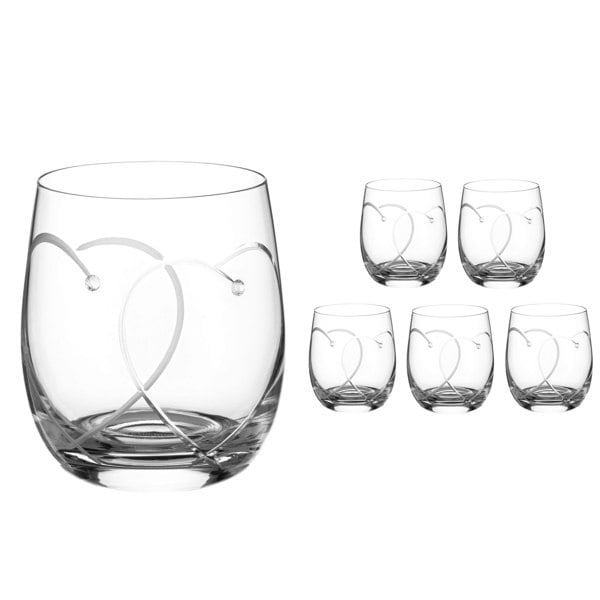 Diamante Whisky Tumblers with Swarovski crystals 'Two Hearts' - Set of 6