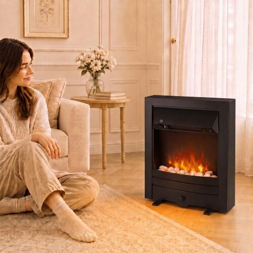 HOMCOM Electric Fireplace Stove Freestanding/Inset, 1000W/2000W