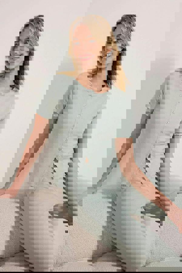 WOVCOR 2-Piece 100% Cotton Overlock Ribbed Cardigan Knitted Pajama Set