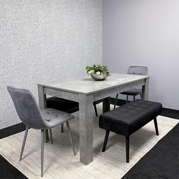 Kosy Koala Grey Wooden Dining Table Set with 2 Grey Velvet Chairs and 2 Black Benches ? Dining Room Furniture