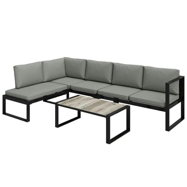 4 Piece Garden Furniture Set, Garden Sofa Set with 2 Loveseats, Armless Chair, Coffee Table for Balcony, Dark Grey