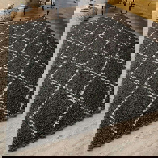 Shaggy Dark grey rug High Qualit Elegant Moroccan Pattern Suitable for Floor heating