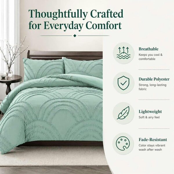 Night Zone Zara Chenille Tufted Duvet Cover Set – Textured Polyester Bedding with Pillowcases
