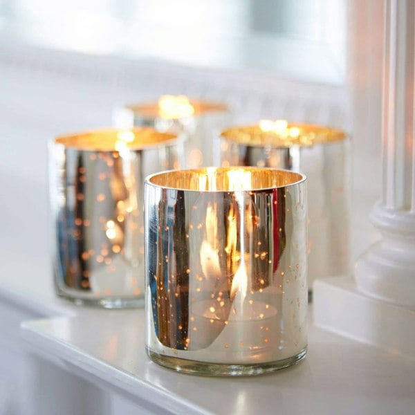 Paper High Set of 4 Silver Antique Effect Tea Light Holders