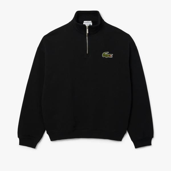 Lacoste Unisex Adult Accent Badge Zip Neck Loose Fit Sweatshirt - Black - 
