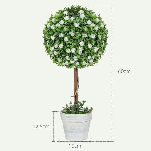 Wyld Haus Rahafi Set Of 2 Artificial Rose Flower Topiary Ball Trees In Pots H8 60cm White