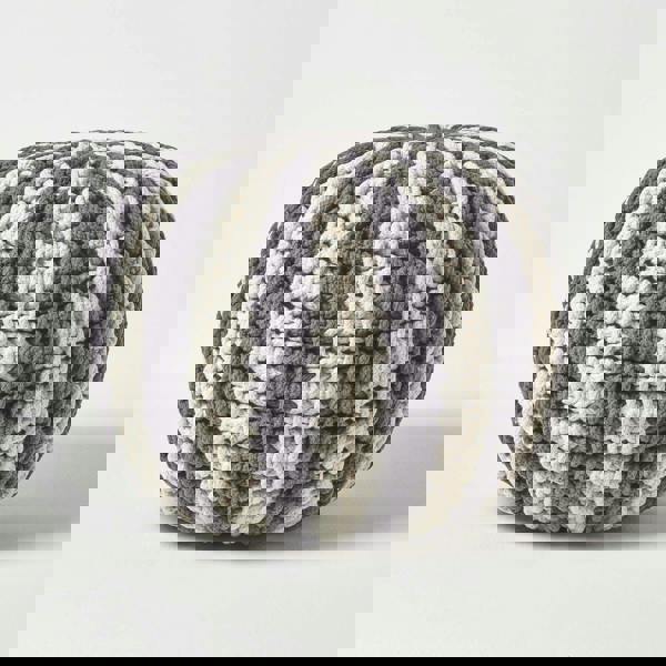HOMESCAPES Off White and Grey Knitted Pouffe Striped Footstool
