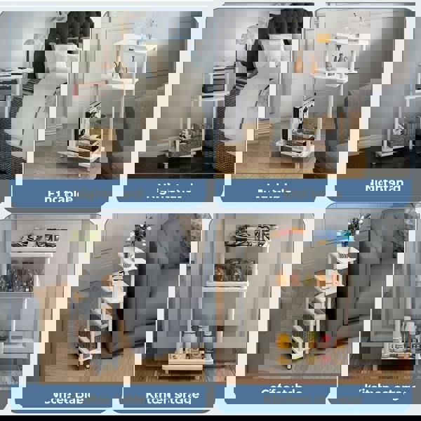 Levede Slim Side Table 3 Tier Narrow Sofa End Table Bedside Storage Stand White