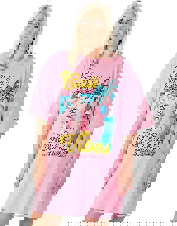 Barbie Womens Pink Cali Vibes Barbie Placement Print Short Sleeve Skater Dress