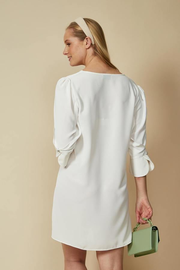 Hoxton Gal Oversized Detailed Sleeves V Neck Tunic in White