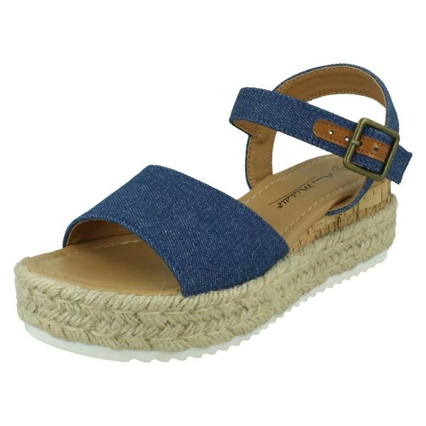 Anne Michelle Ladies Mid Platform Wedge Espadrille Mule Sandal with Buckle Ankle Strap F12091
