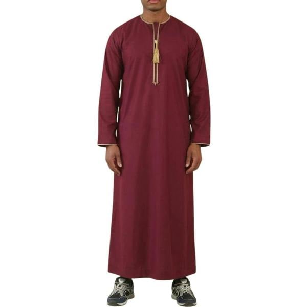 TT-003 - Men's Wine Emirati Omani Tassel Embroidery Thobe - Thobez - 1