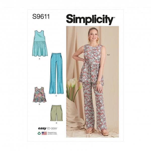 Simplicity Sewing Pattern 9611, Tunics, Tops, Shorts, Trousers for Women, D5 (4-6-8-10-12) - Easy