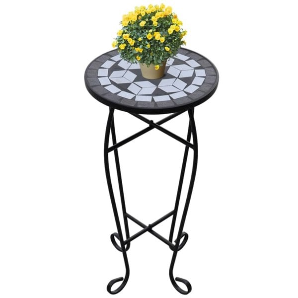 Berkfield Mosaic Side Table Plant Table Black White