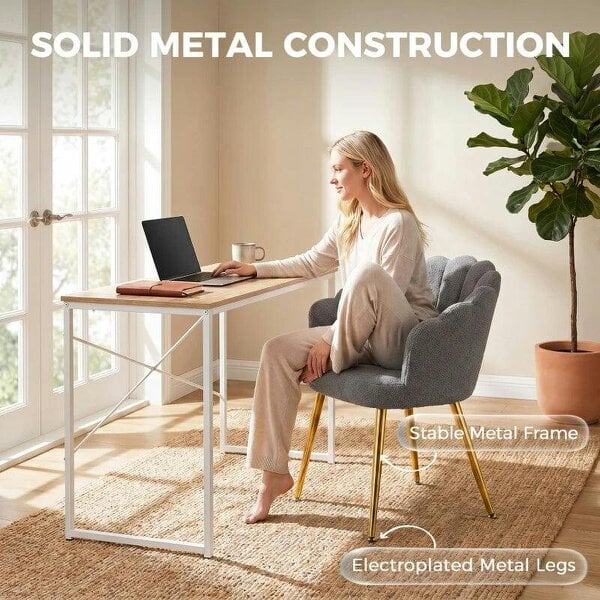 Bobobiy Lounge Chair Petal-Back Armchair Metal Metal Legs for Living Room Bedroom, Grey