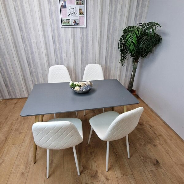 Kosy Koala Dining Table Set of 4 Wooden Grey Table with 4 White Gem Patterend Chairs