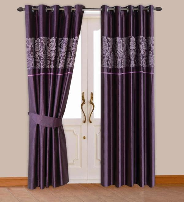 Intimates Elegant Aubergine Jacquard Panel Fully Lined Room Darkening Curtains, Luxury Ring Top Window Drapes - 168cm x 229cm