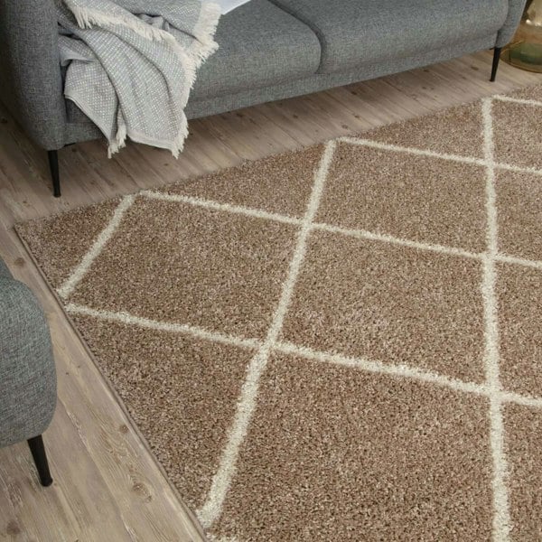 Diamond Design Thick Shaggy Area Rugs Beige