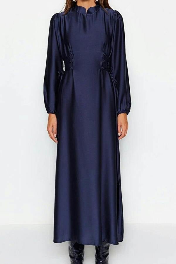 WOVCOR Belted Satin Evening Dress