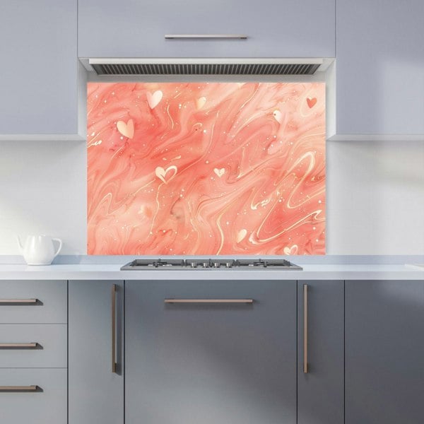 Warren Reed - Designer Salmon Pink With Hearts Marble Effect Kitchen Splashback