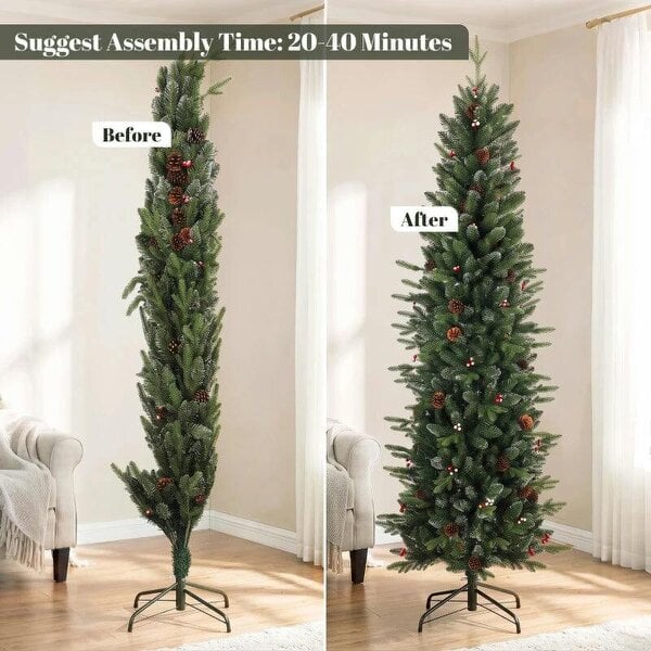 Bobobiy Slim Gracious Pine Xmas Tree, 7ft/210cm Artificial Christmas Tree with 904 Branch Tips, Foldable Steel Stand, Green